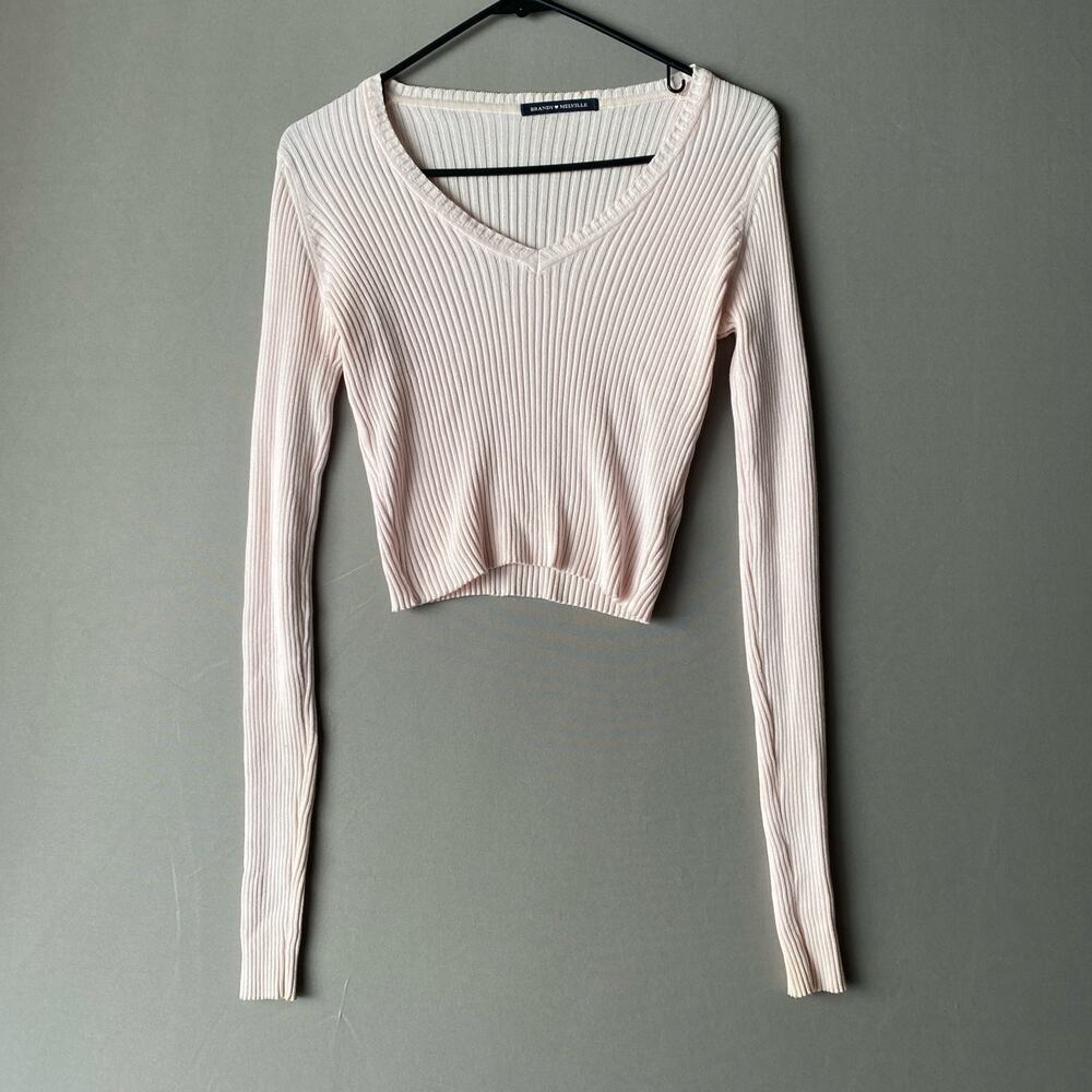 Brandy Melville sz One Size 100% cotton pink ribbed long sleeve‎ sweater